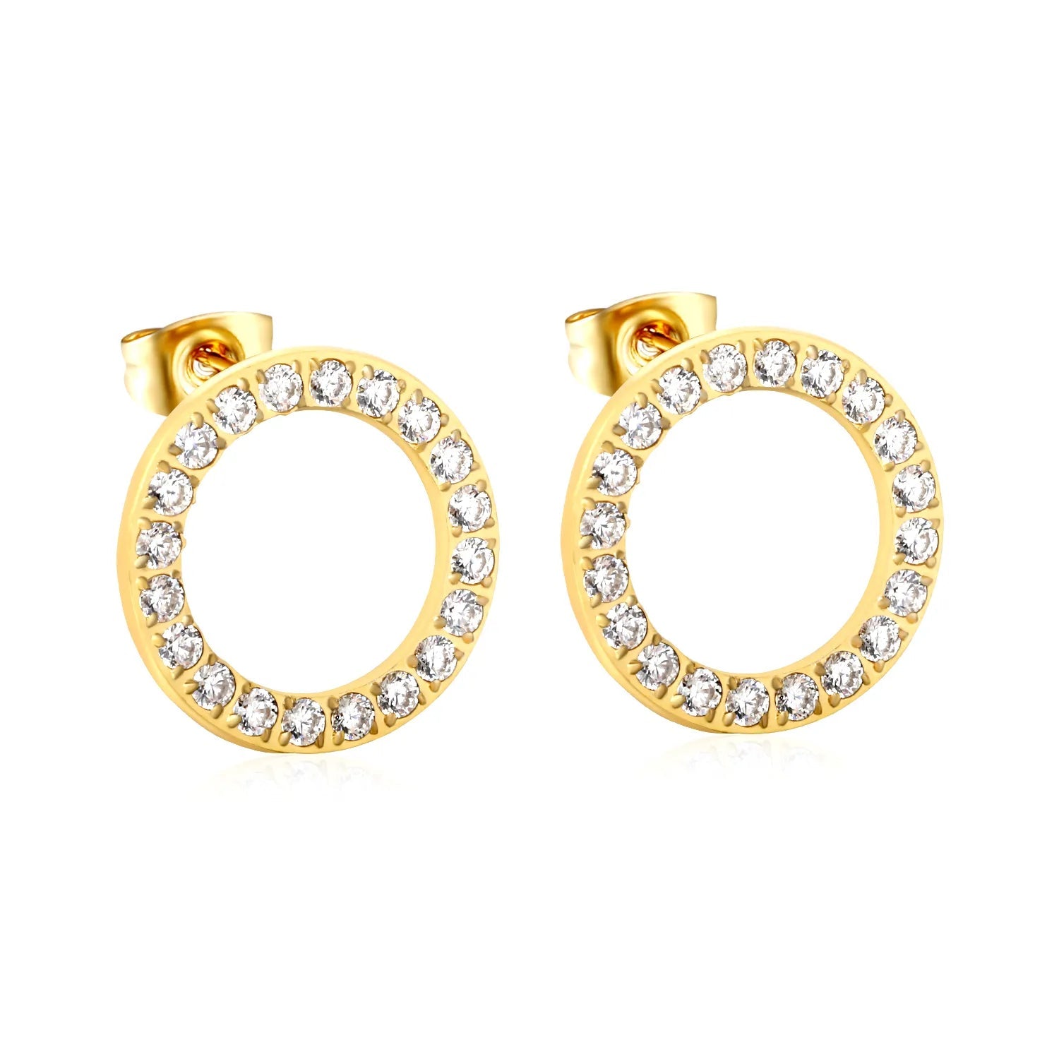 12mm/15.7mm CNC-Machined Diamond-Studded Openwork Hoop Stud Earrings, Gold asonjewelry